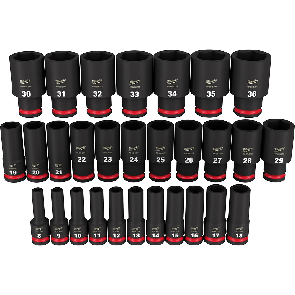 MILWAUKEE 29PC SHOCKWAVE Impact Duty 1/2" Drive Metric Deep 6 Point Socket Set