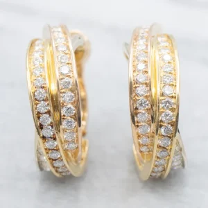 18-Karat Two Tone Gouden Cartier Crossover Diamond Hoop Earrings - Directe Montage