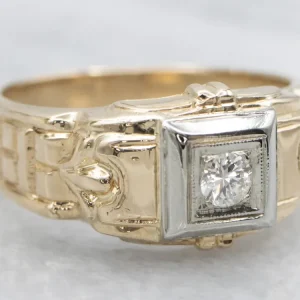 1950s Two Tone Goud Diamond Engagement Ring