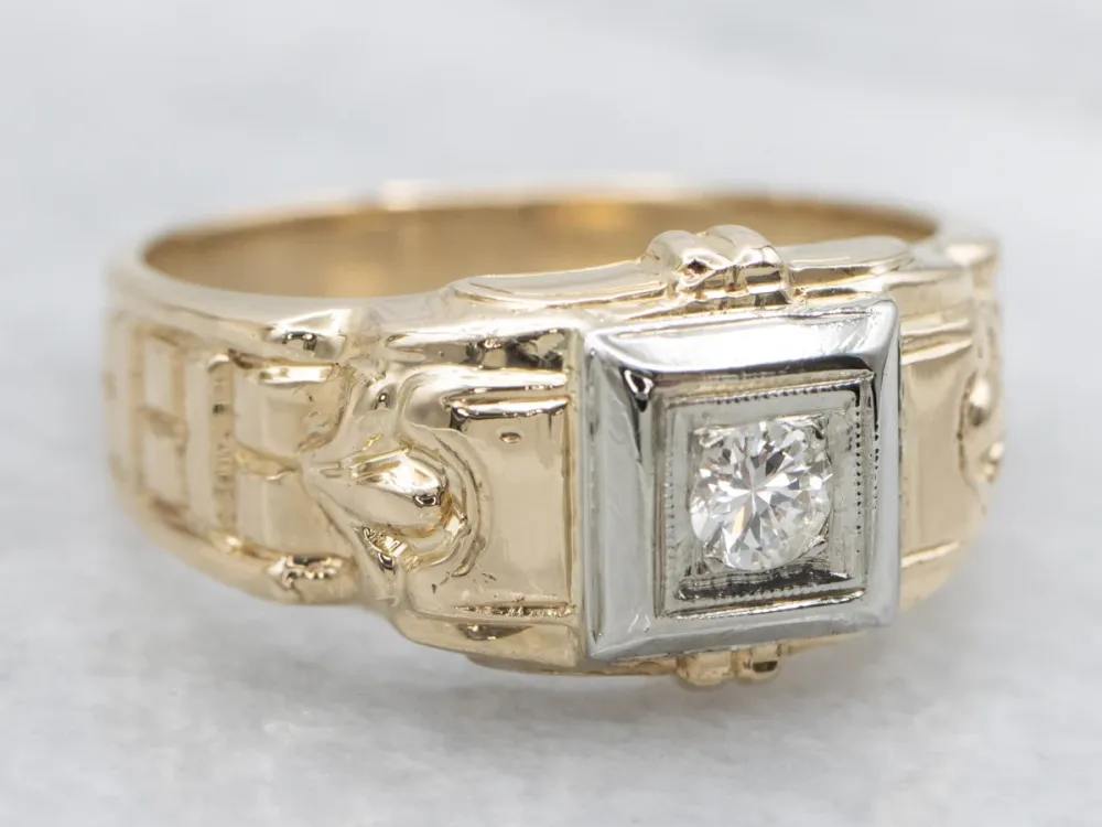 1950s Two Tone Goud Diamond Engagement Ring