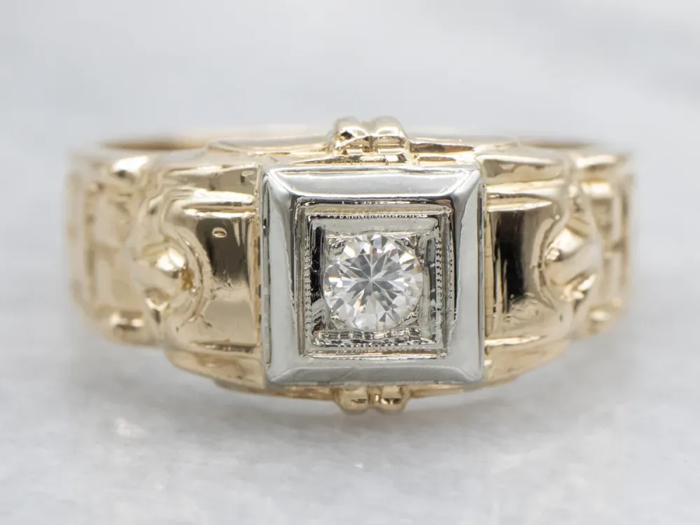 1950s Two Tone Goud Diamond Engagement Ring
