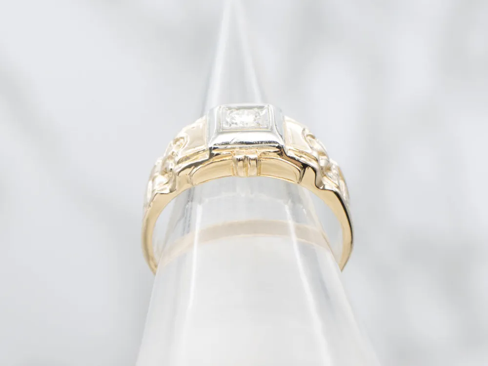 1950s Two Tone Goud Diamond Engagement Ring