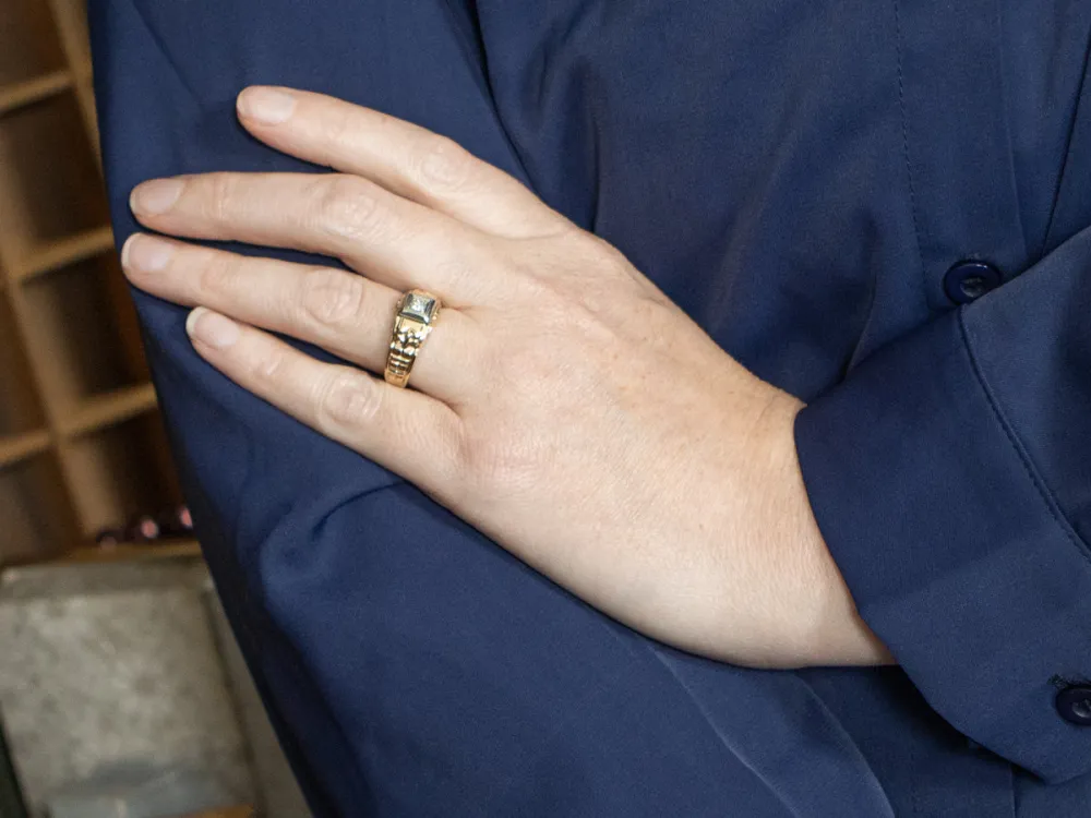 1950s Two Tone Goud Diamond Engagement Ring