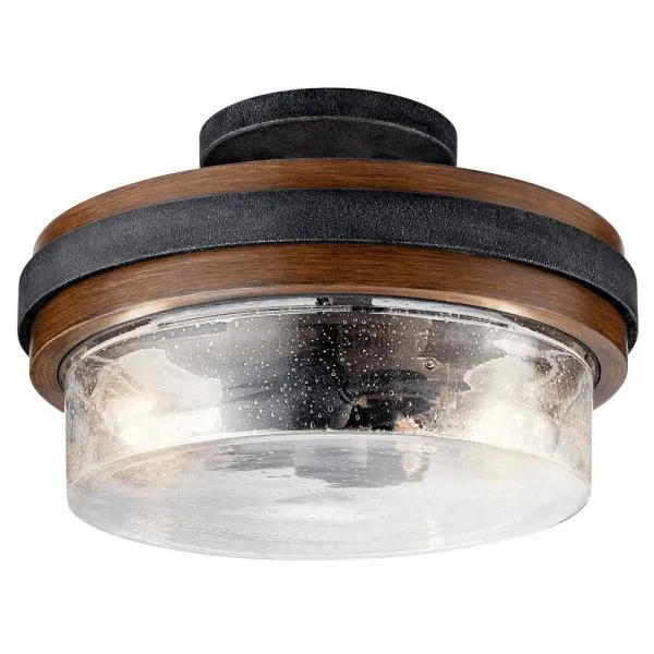 APLIQUE DE TECHO 2 LIGHT SEMI FLUSH AUBURN STAINED met bouten en moeren
