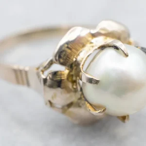 Beautiful Two Tone Pearl Flower Ring Heavy Duty constructie