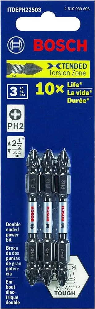 Bosch Impact Tough #2 Phillips Dubbel End Bit Set met bouten en moeren