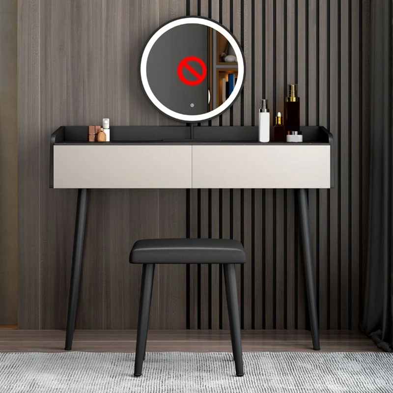 Contemporary Stone Top Vanity Van metaal Vanity Stool Set 2 Drawers 31
