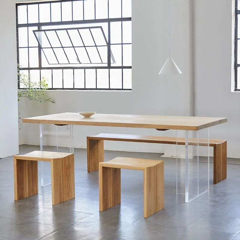 Dennen Wood Top Dining Table Contemporary Dining Table Double Pedestal Base 47