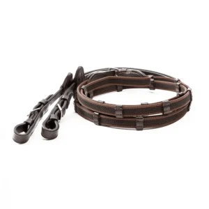 Double Ridge Rubberised Reins 10 Stops, 16 mm Brown PII