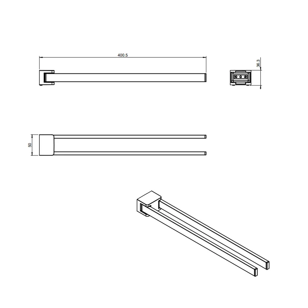Double swivel towel holder chrome-plated messing from 'Extreme' collection Cosmic 40 cm