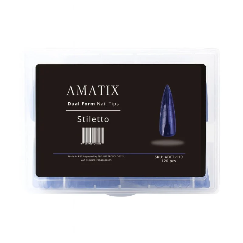 Dual Form Nail Tips Stiletto 120uni 12 tamaños - AMATIX