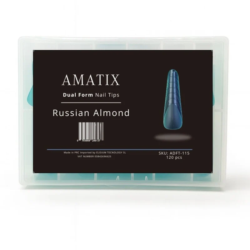Dubbel Form Nail Tips Russian Almond 120uni 12 tamaños - AMATIX met bovenste bevestiging