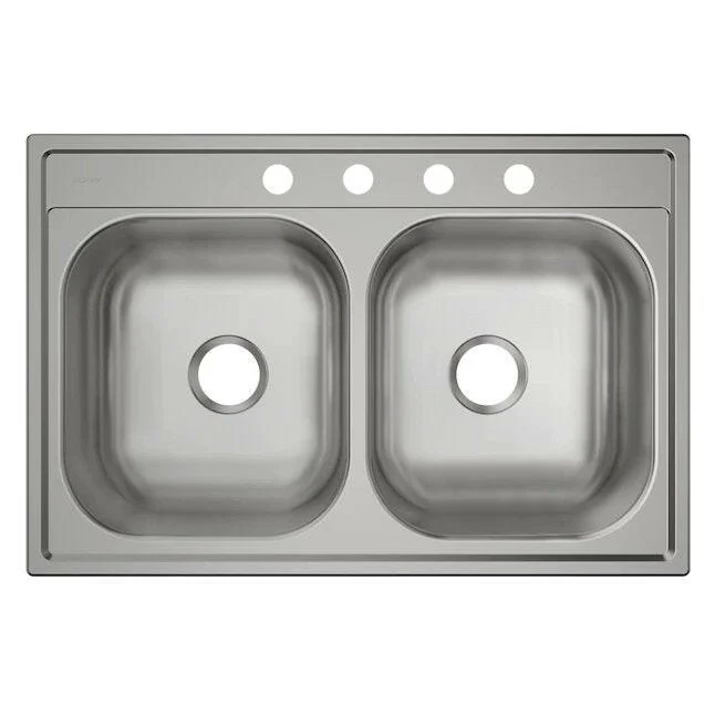 Elkay Dayton 33" x 22" Drop- Stainless Steel Double Equal Bowl 4-Hole Stainless Staal Kitchen Sink