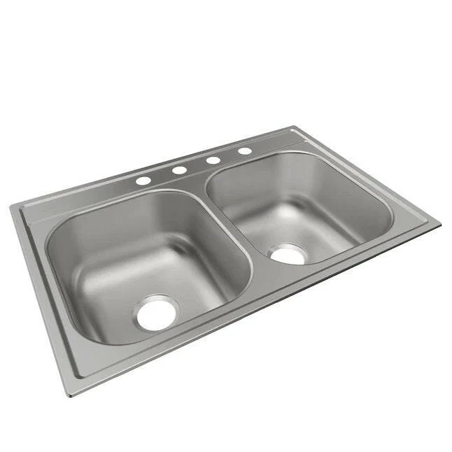 Elkay Dayton 33" x 22" Drop- Stainless Steel Double Equal Bowl 4-Hole Stainless Staal Kitchen Sink