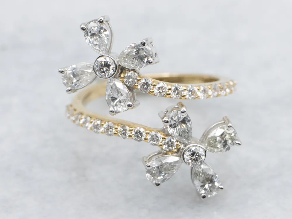Floral Combinatie Gold Diamond Bypass Ring