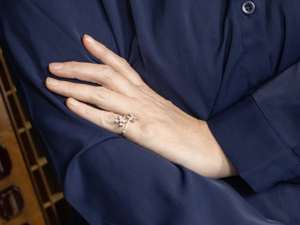 Floral Combinatie Gold Diamond Bypass Ring