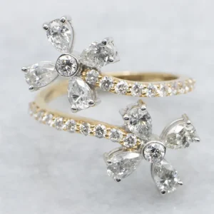 Floral Two-Tone Gold Diamond Bypass Ring