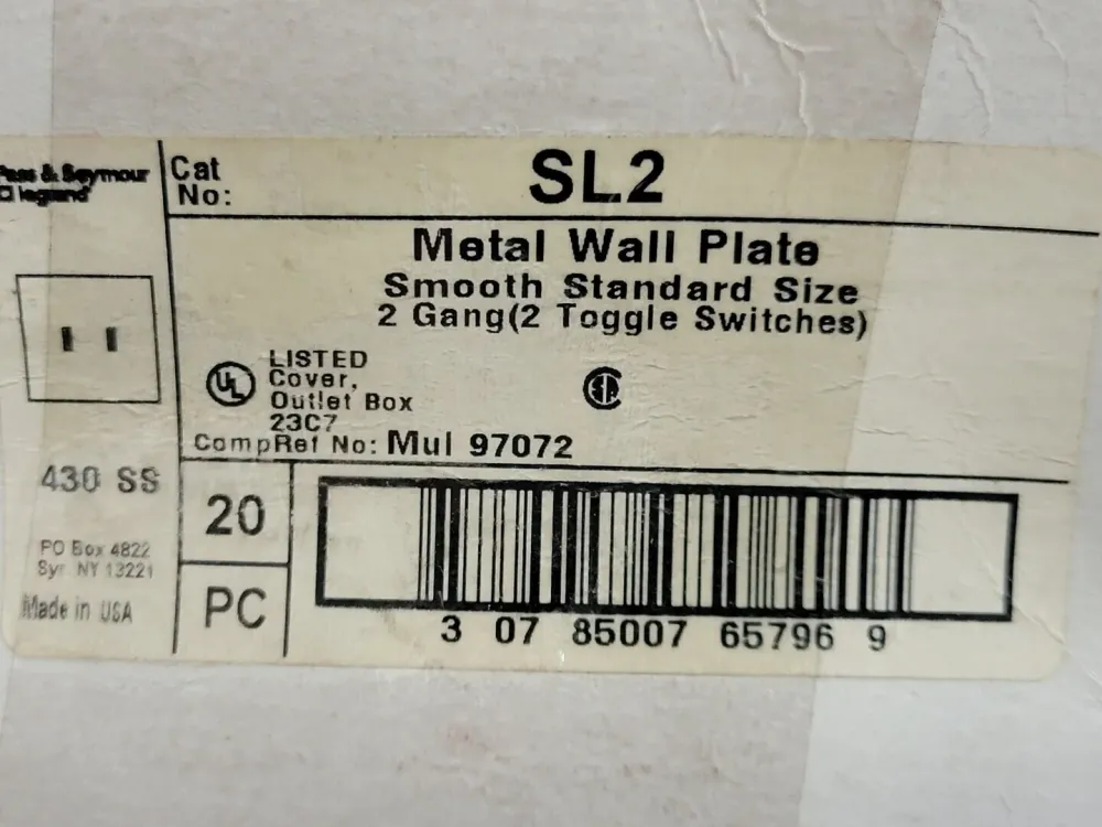 2 Gang Toggle Switch Metalen Wall Plate SL2 (Box 20)