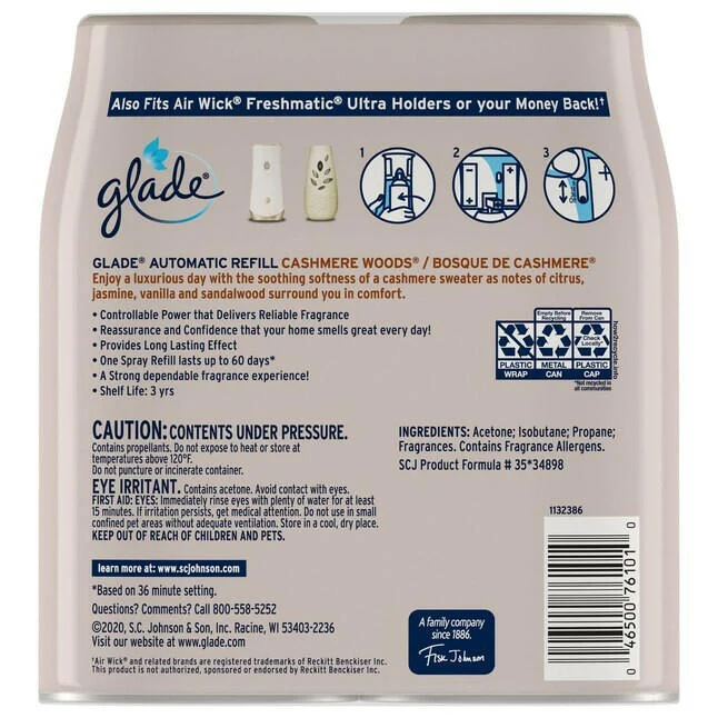 Glade Geautomatiseerd Refill 6.2-oz Cashmere Woods Refill Air Freshener (2-Pack)
