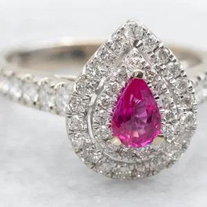Hedendaags Pink Sapphire Ring Double Diamond Halo
