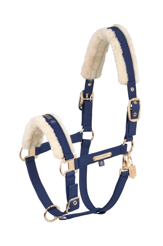 Heritage AW24 Faux Leather Double Pin Headcollar Faux Fur True Zeeblauw C
