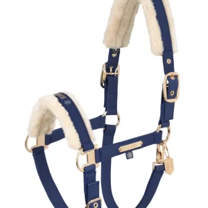 Heritage AW24 Faux Leather Double Pin Headcollar Faux Fur True Zeeblauw P
