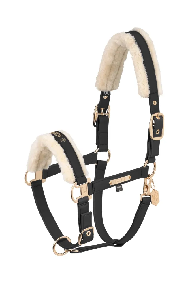 Heritage AW24 Faux Leather Tweemaal Pin Headcollar Faux Fur Black SHP