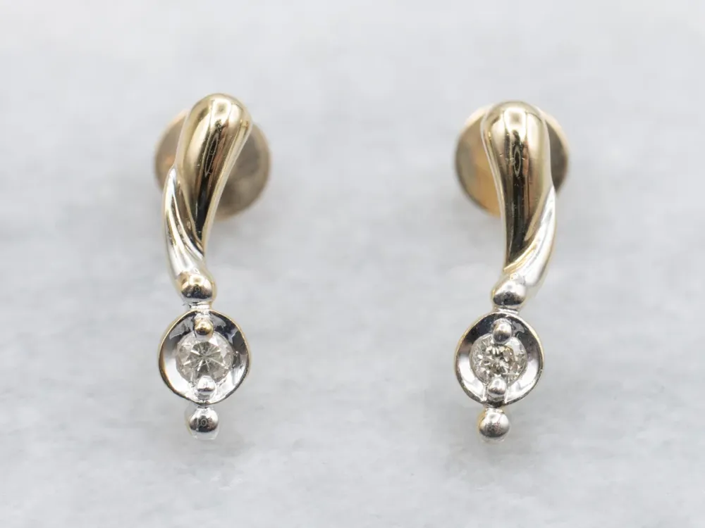 Kogelgewricht Dainty Two-Tone Verguld Diamond Drop Earrings