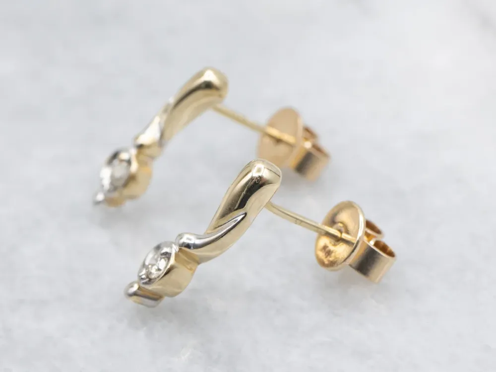 Kogelgewricht Dainty Two-Tone Verguld Diamond Drop Earrings
