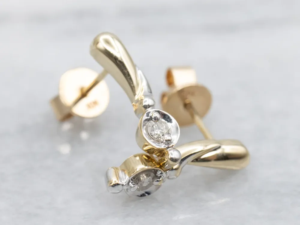Kogelgewricht Dainty Two-Tone Verguld Diamond Drop Earrings