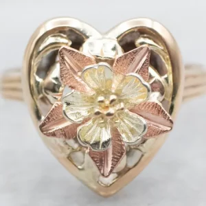 Mid Century Two Tone Heart Flower Blossom Ring gegalvaniseerd staal