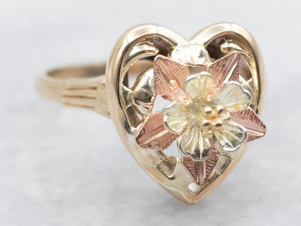 Mid Century Two Tone Heart Flower Blossom Ring gegalvaniseerd staal