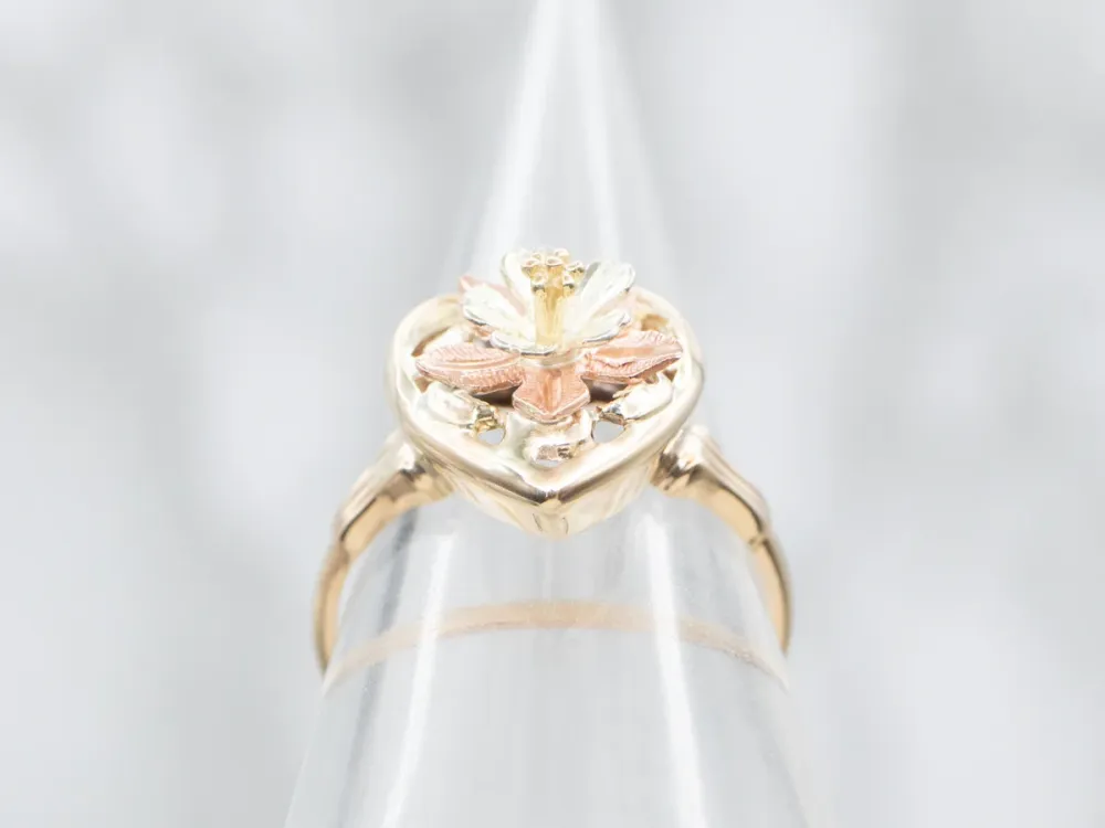 Mid Century Two Tone Heart Flower Blossom Ring gegalvaniseerd staal