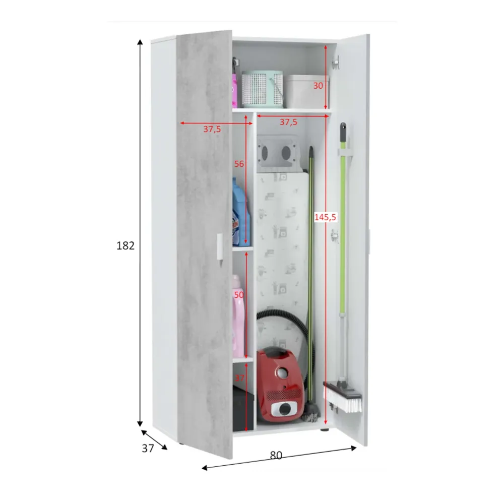 Mobile multipurpose 2 verwijderbaar and adjustable shelves and 1 fixed - Cement White