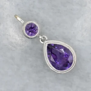 Modern Double Amethyst White Gold Gemstone Drop Pendant