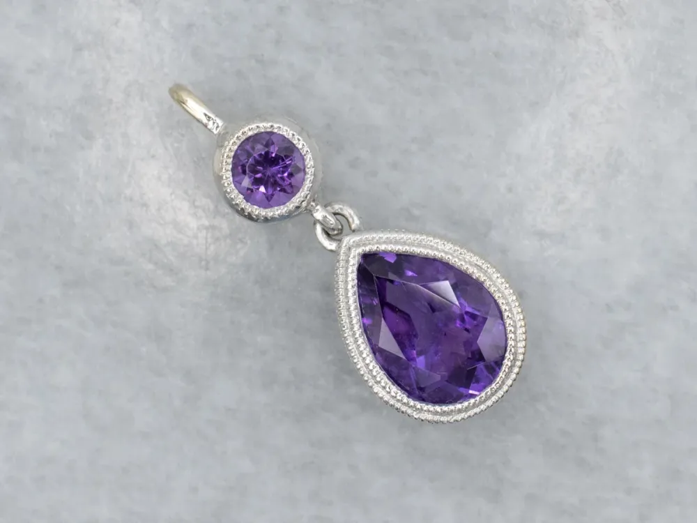 Modern Double Amethyst White Gold Gemstone Drop Pendant