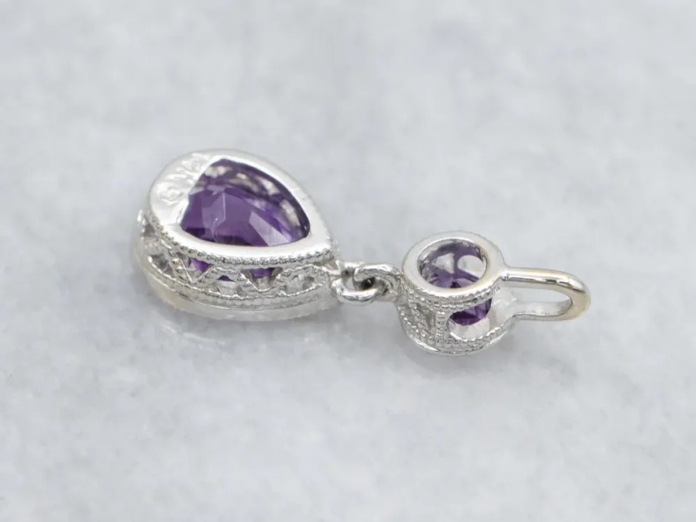 Modern Double Amethyst White Gold Gemstone Drop Pendant