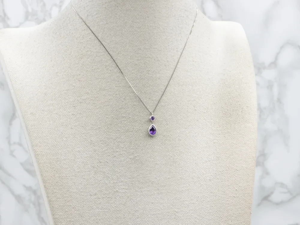 Modern Double Amethyst White Gold Gemstone Drop Pendant
