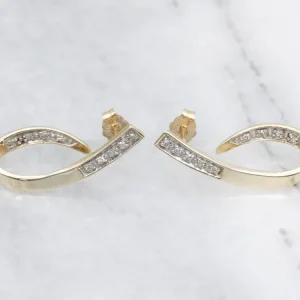 Modern Two Tone Diamond Drop Earrings