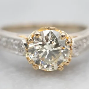 Modern Two Tone Diamond Engagement Ring Diamond Accents