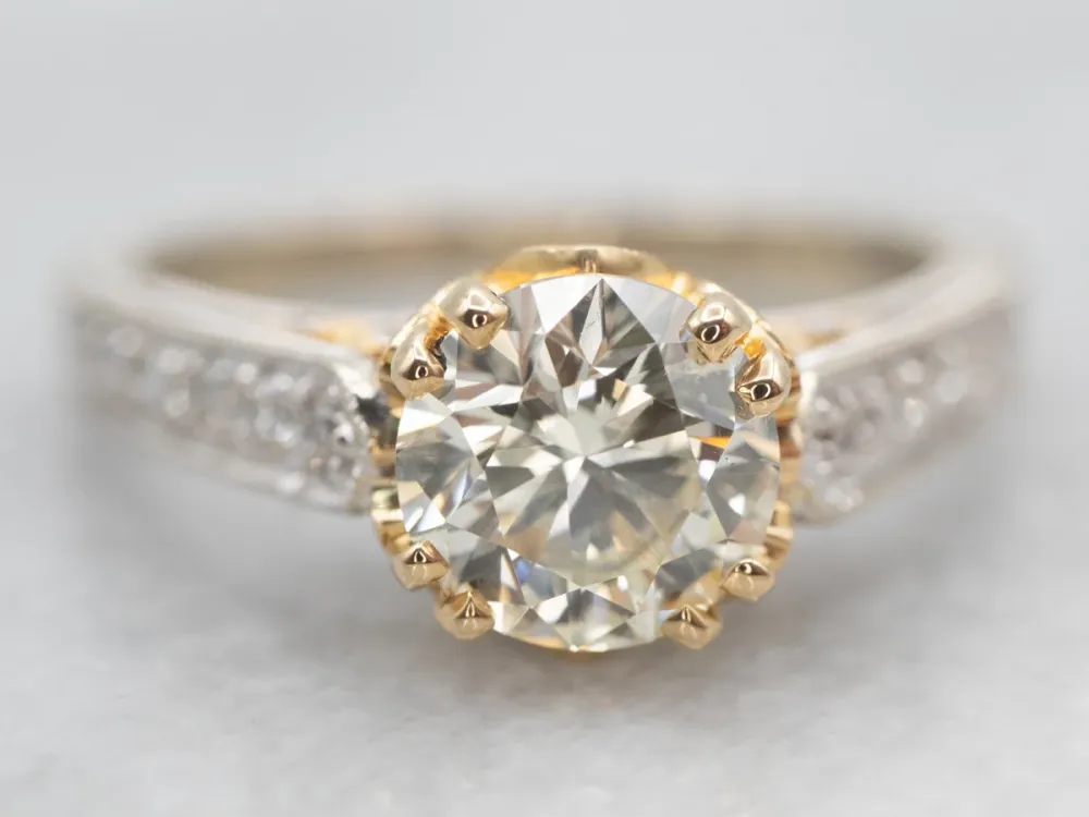 Modern Two Tone Diamond Engagement Ring Diamond Accents