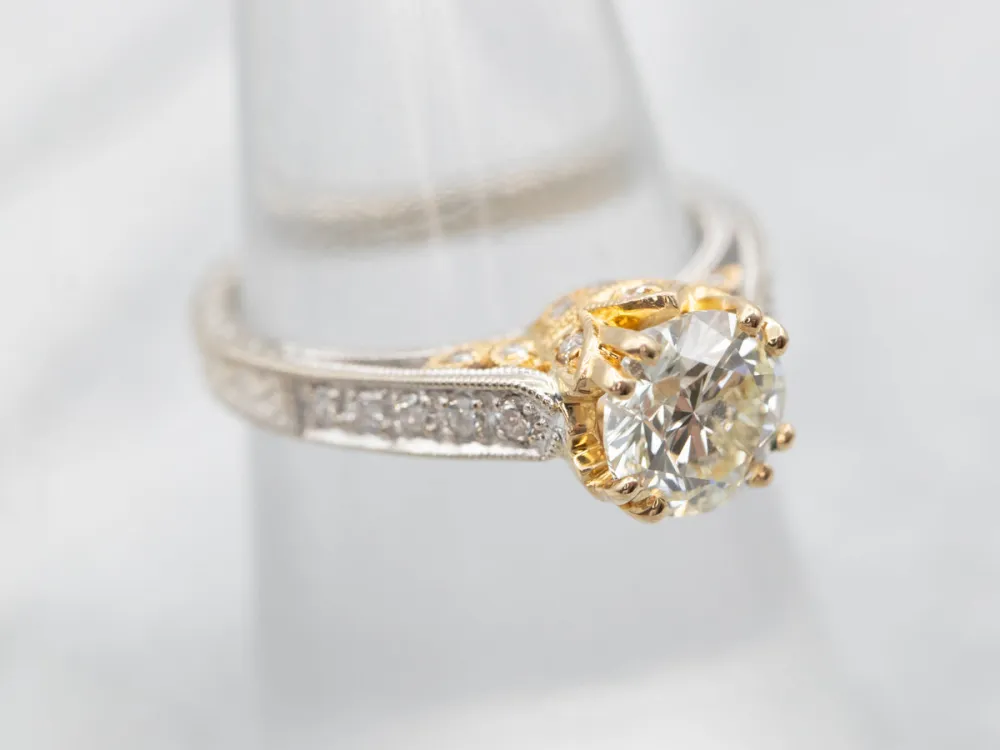 Modern Two Tone Diamond Engagement Ring Diamond Accents