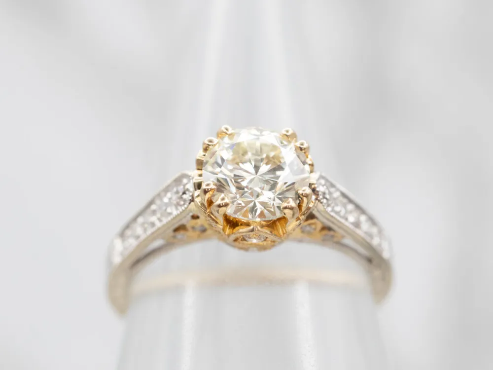 Modern Two Tone Diamond Engagement Ring Diamond Accents