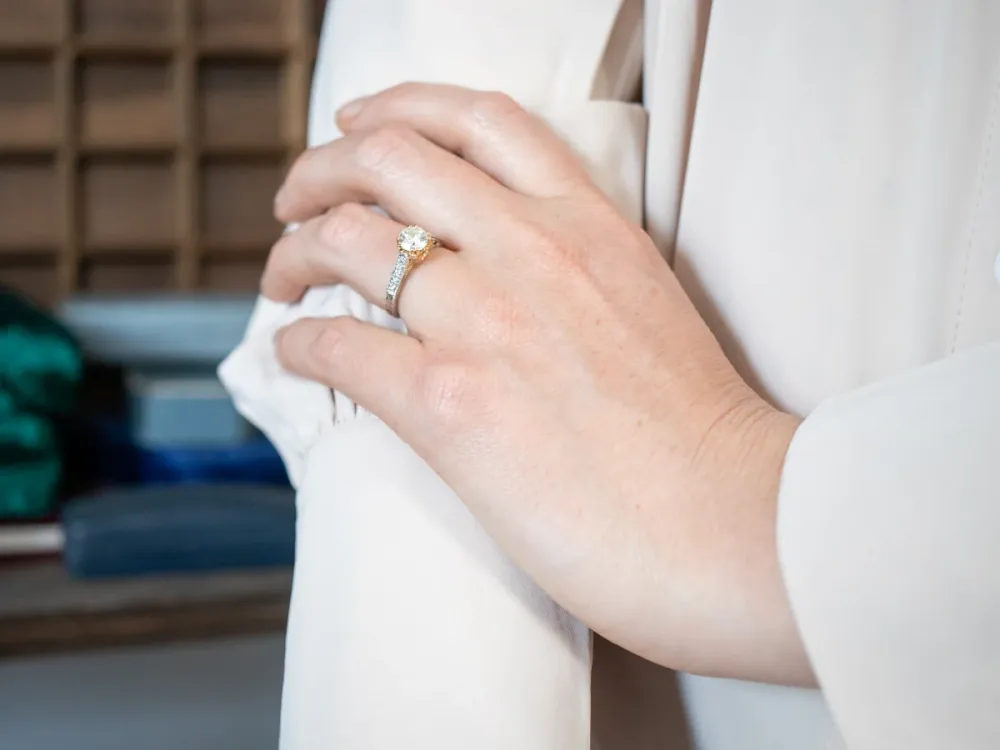 Modern Two Tone Diamond Engagement Ring Diamond Accents