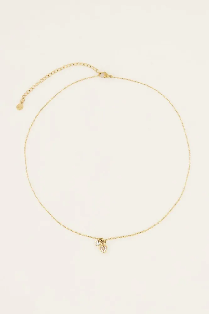Necklace Two Rhinestone Hearts met Garantie Gold