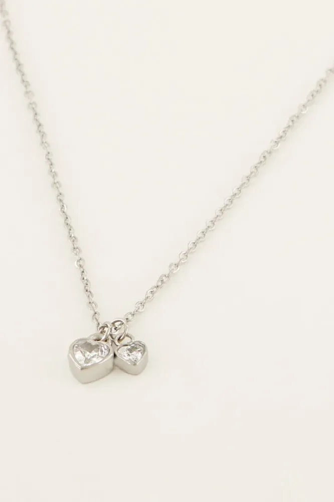 Necklace Two Rhinestone Hearts met Garantie Gold
