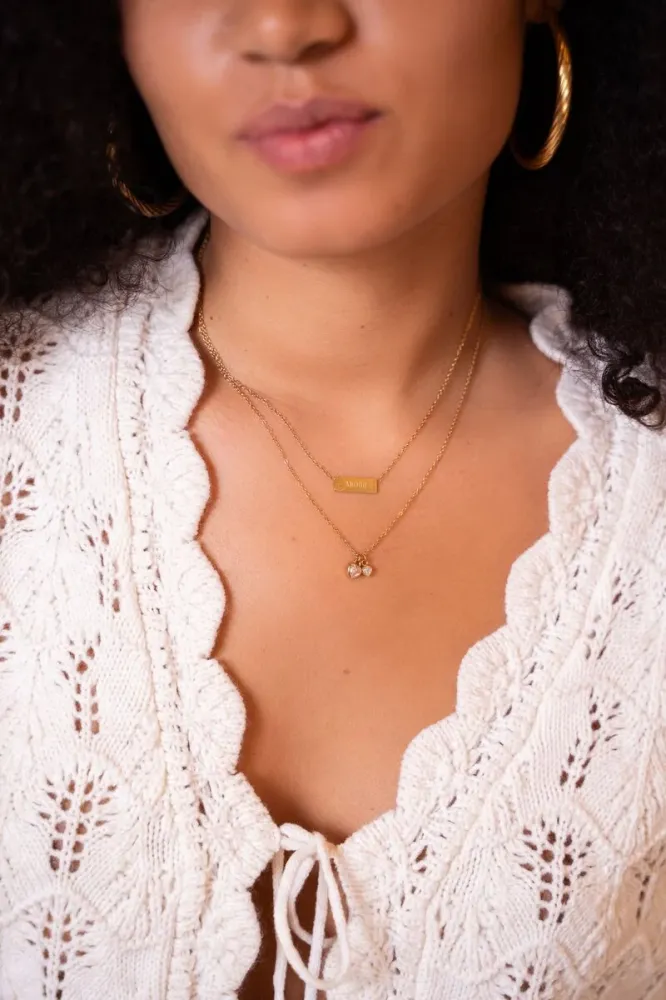 Necklace Two Rhinestone Hearts met Garantie Gold