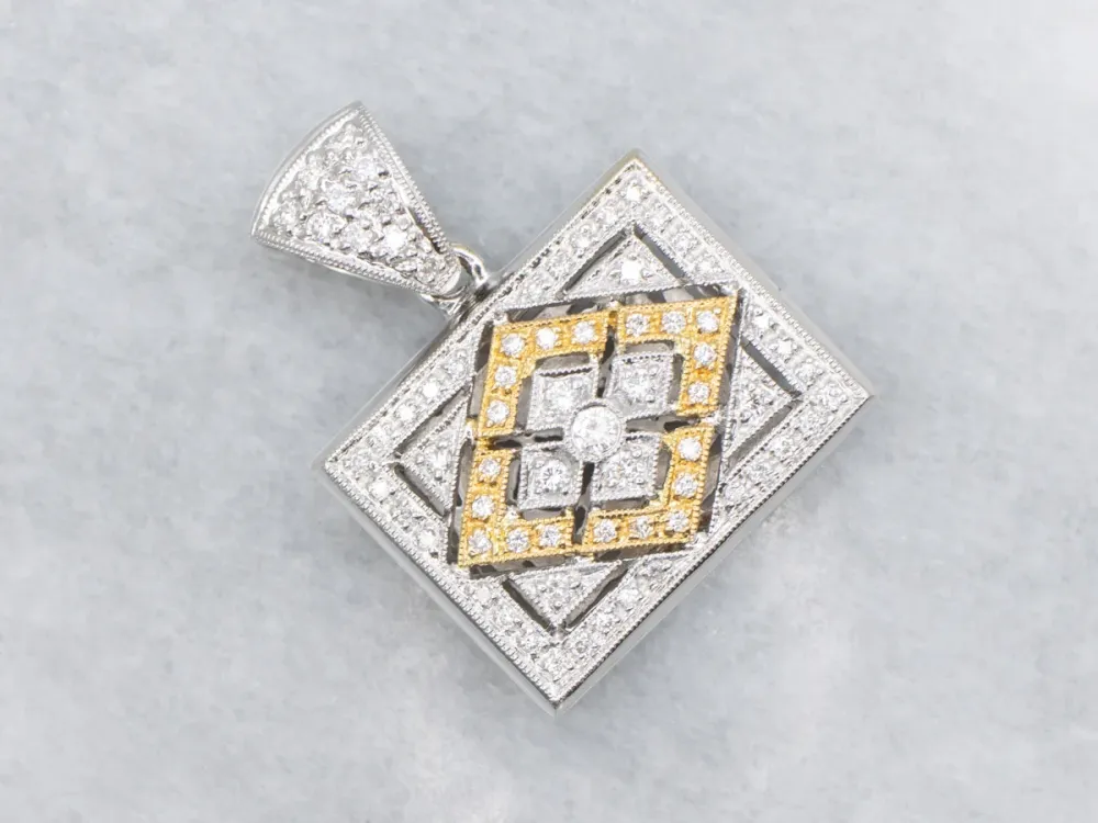 OEM Kwaliteit Open Work Two Tone Diamond Rectangular Pendant