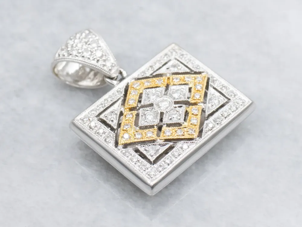 OEM Kwaliteit Open Work Two Tone Diamond Rectangular Pendant
