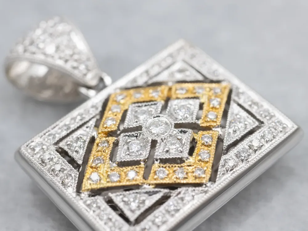 OEM Kwaliteit Open Work Two Tone Diamond Rectangular Pendant